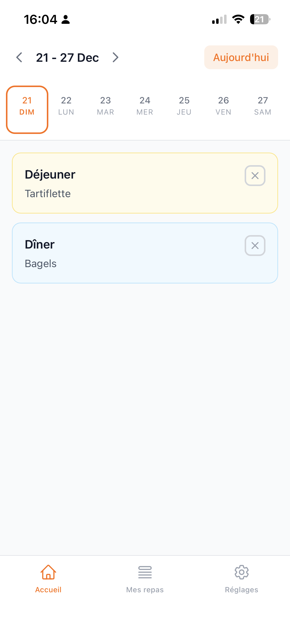 Capture d'écran mobile de Mealist - Application de planification de repas